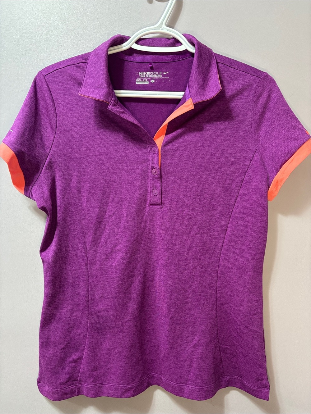 Nike Golf Tour Performance Purple & Peach Fitted DRI-FIT Polo Large